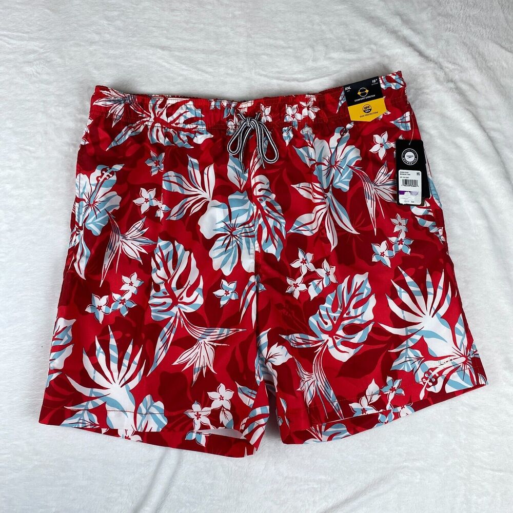 Speedo Swim Shorts Mens‎ 2XL Red Floral 18" Outseam Mesh Liner Stretch UPF 50+